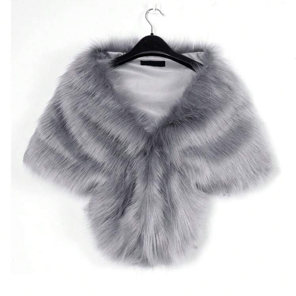 Fur shaw gray scarf accessory bridesmaid evening wrap